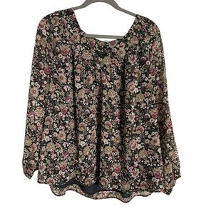 Ann Taylor Black and Pink Floral Blouse